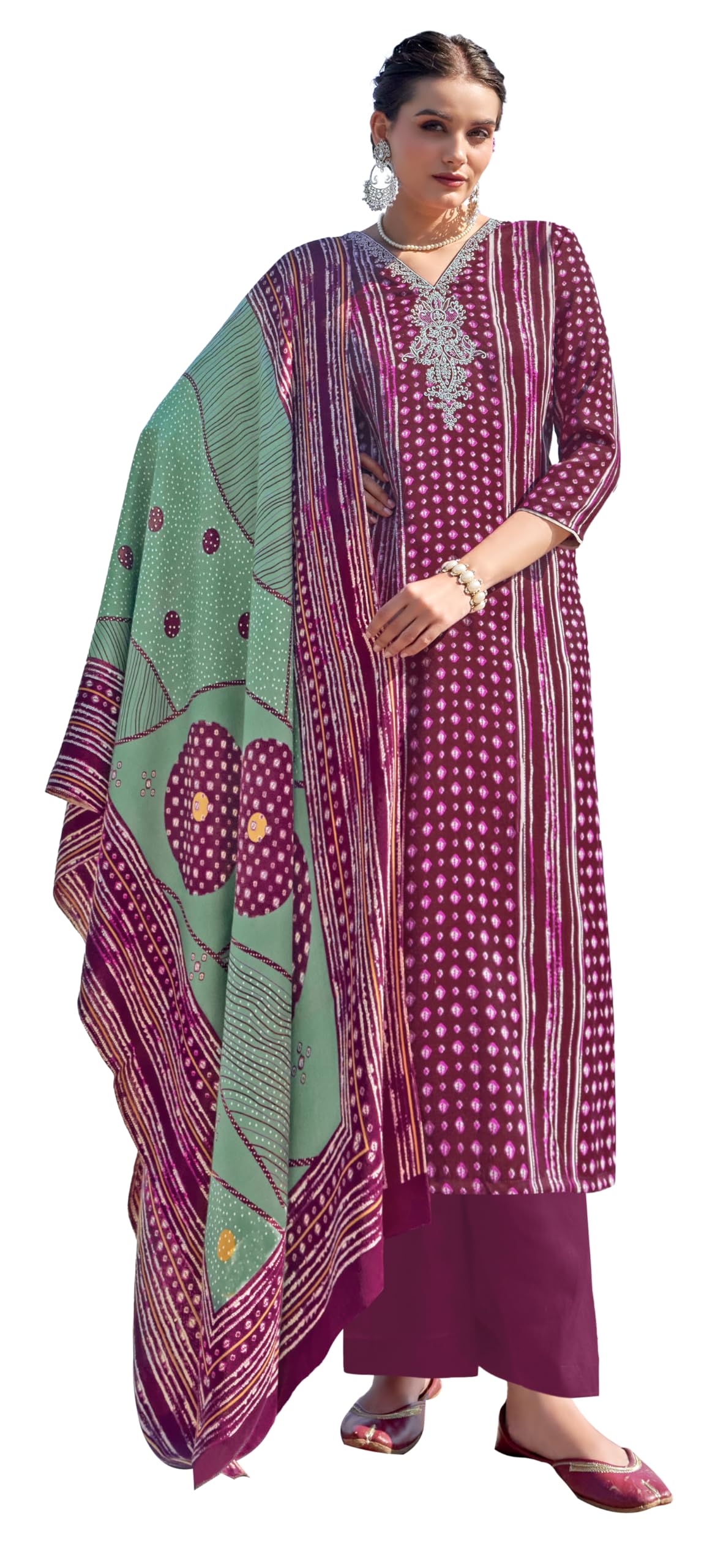 DRAVINAM Trends Women's Pure Pashmina Printed and Embroidered Suit Dress Material with Pure Pashmina Dobby Printed Shawl
