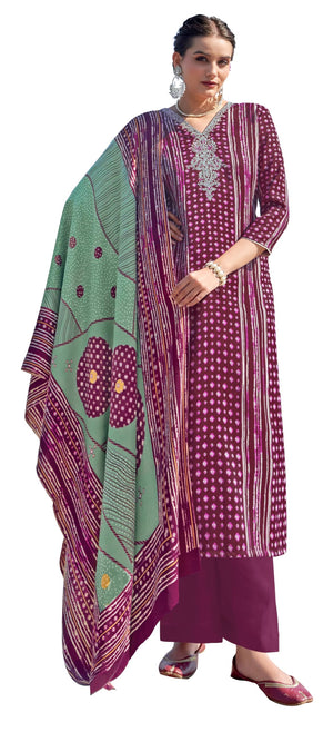 DRAVINAM Trends Women's Pure Pashmina Printed and Embroidered Suit Dress Material with Pure Pashmina Dobby Printed Shawl