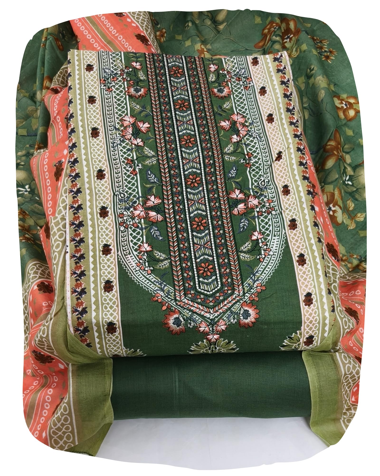 DRAVINAM Trends Women's Pure Cotton Unstitched Salwar Suit Dress Material Set | Pakistani Prints with Embroidery I Mulmul Dupatta