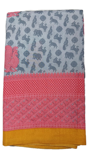 DRAVINAM Trends cotton blend Saree (Ikkat2_10_Green and Blue)