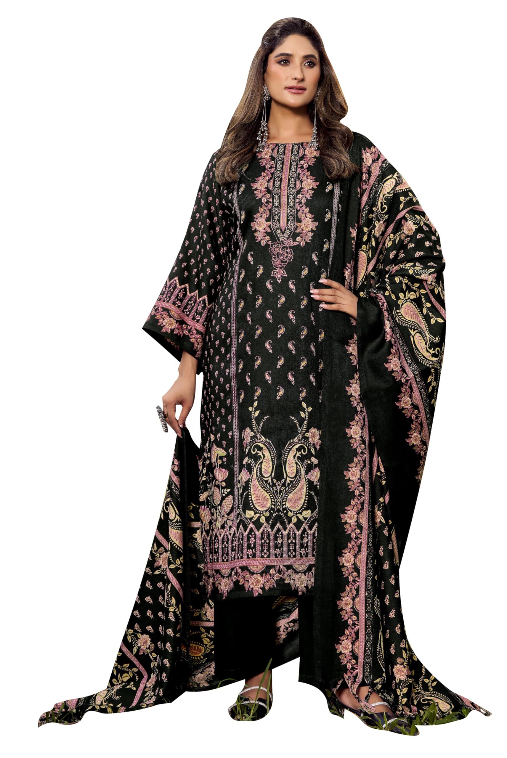 DRAVINAM Trends Women's Unstitched Winter Wear Woollen Pashmina Salwar Suit Dress Material with Pashmina Printed Shawl Dupatta