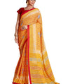DRAVINAM Trends Women's Linen Printed Saree with Self Printed Blouse Piece (Yellow)