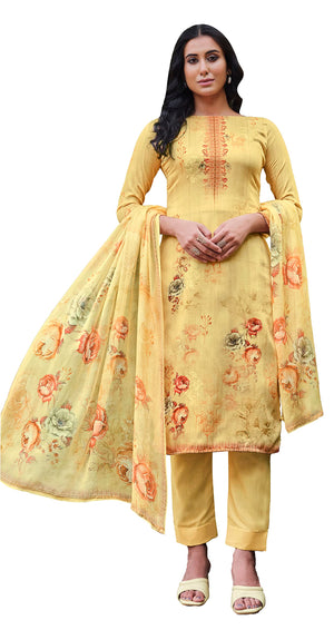 DRAVINAM Trends Women's Printed Unstitched Pure Cotton Kurti Palazzo Pants Set Material with Dupatta