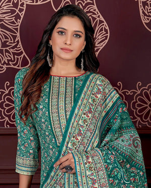 DRAVINAM Trends Women's Unstitched Kaani Digital Print Swaroski Work Spun Pashmina Winter wear Dress Material Fabric for Salwar Suit with printed Pashmina Kashmiri shawl dupatta (Free size)
