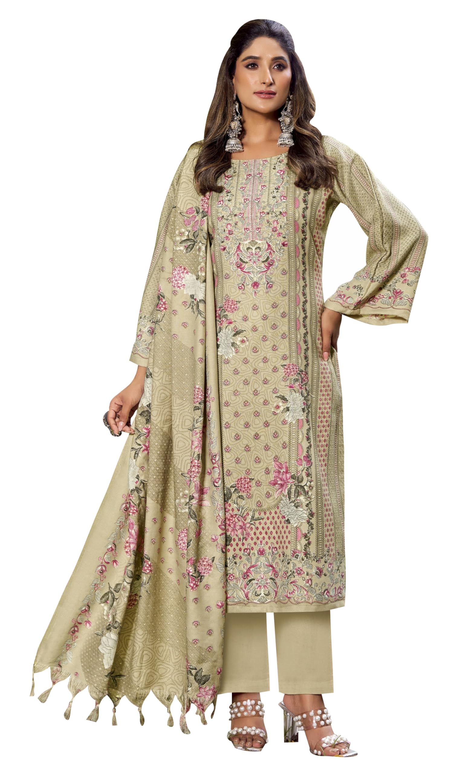 DRAVINAM Trends Women's Winter wear unstitched Printed Woollen Pashmina Salwar Suit Dress Material with Pashmina Printed Shawl Dupatta