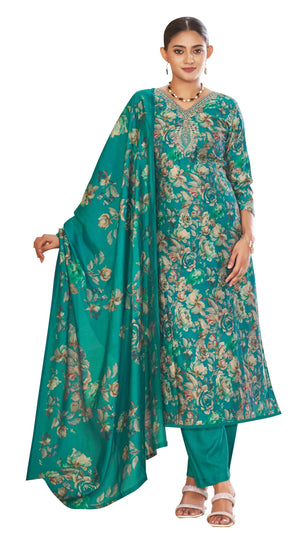 DRAVINAM Trends Women's Unstitched Maslin Salwar Suit Dress Material - Pure Viscose Modal Maslin Embroidered Kameez II Unstitch Bottoms II Viscose Modal Maslin Digital Prints Dupatta