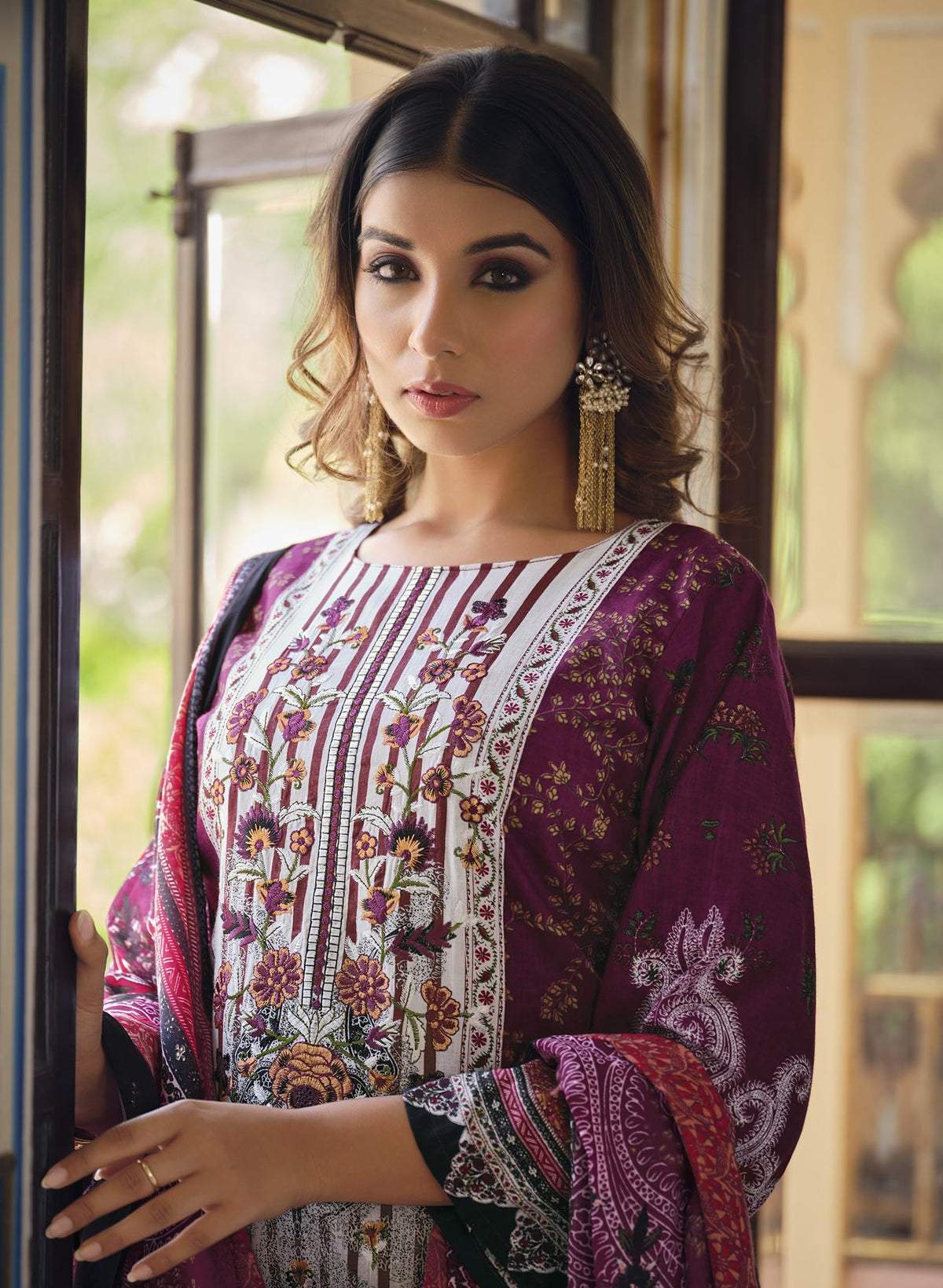 DRAVINAM Trends Women's Pakistani Embroidered Printed Unstitched Pure Cotton Salwar Suit Dress Materials with Printed Cotton Dupatta