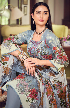 DRAVINAM Trends Unstitched Cotton Suit Pakistani Print Embroidered Dress Materials with Cotton Dupatta