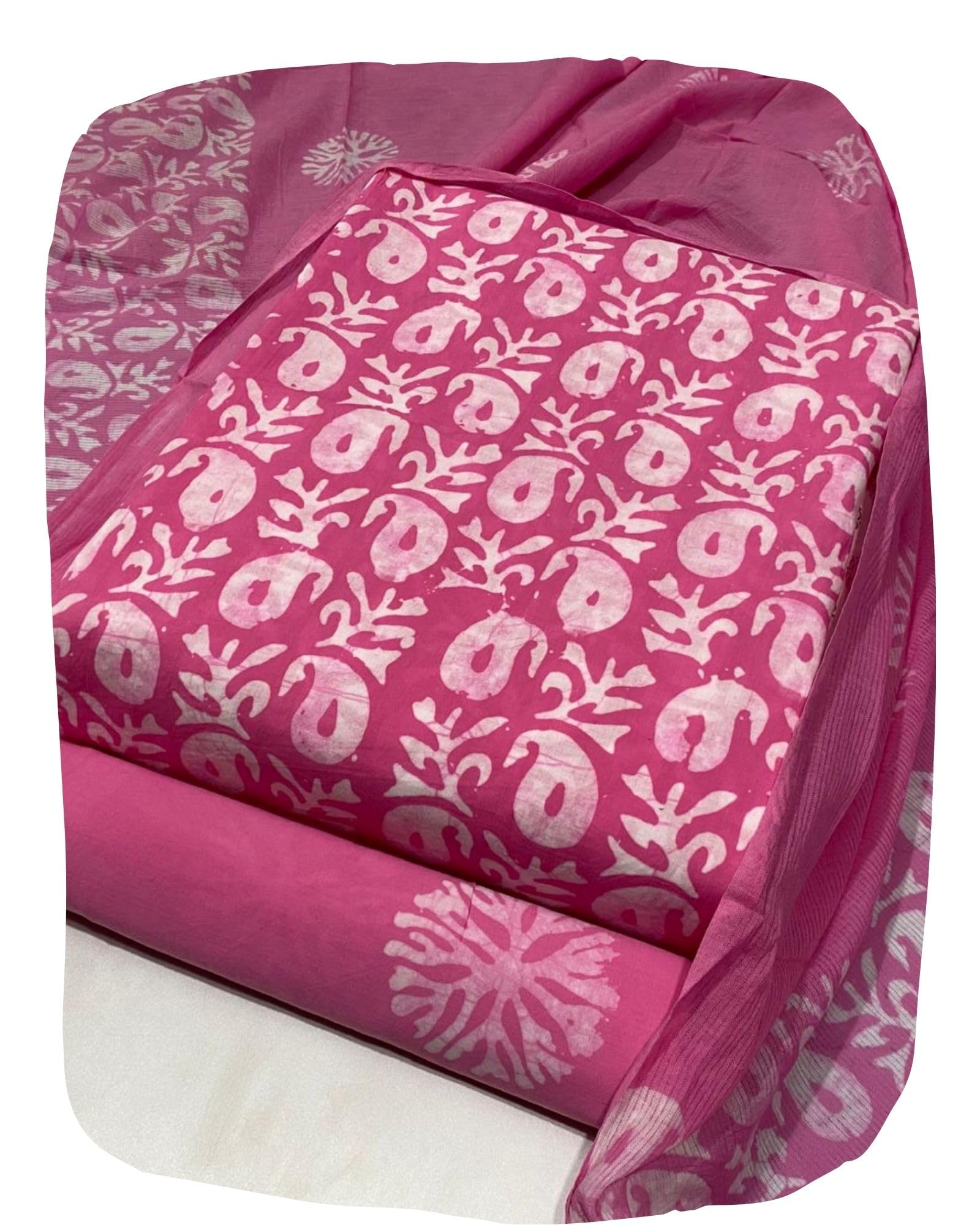 DRAVINAM Trends Unstitched Jaipuri Handmade Wax Batik Print Soft Cotton Dress Material with Dupatta
