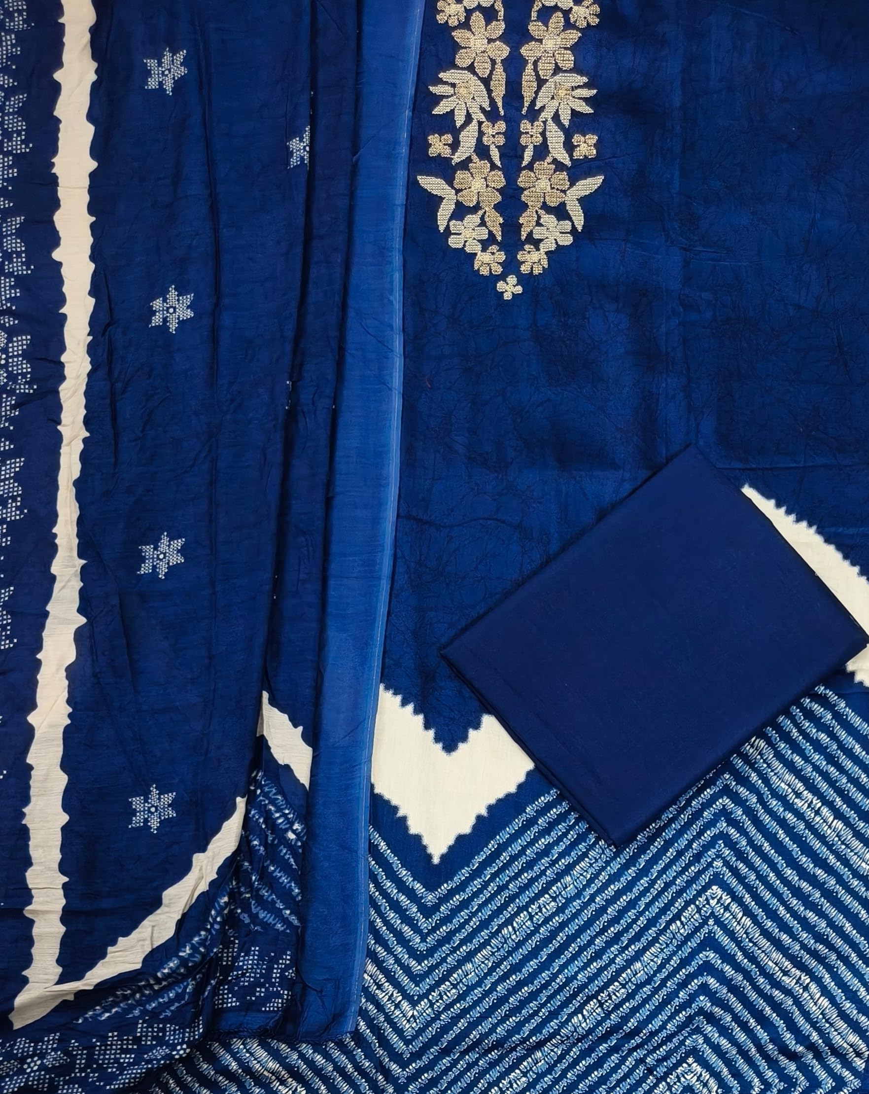 DRAVINAM Trends Women's Pure Cotton Embroidered Unstitched Dress Material with Printed Muslin Dupatta