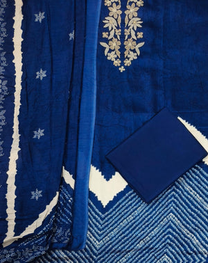 DRAVINAM Trends Women's Pure Cotton Embroidered Unstitched Dress Material with Printed Muslin Dupatta