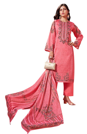 DRAVINAM Trends Women's Jam Cotton Unstitched Suit Dress Material - Pure Jam Satin Digital Print with Embroidery | Cotton Dyed Bottom | Viscose Lawn Cotton Dupatta
