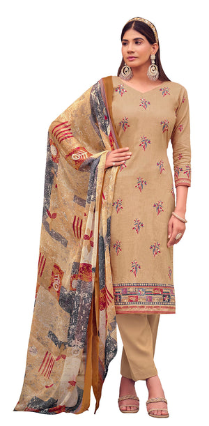 DRAVINAM Trends Unstitched Printed Mirror Work Cotton Salwar Suits Dress Material with Chiffon Dupatta (Green)