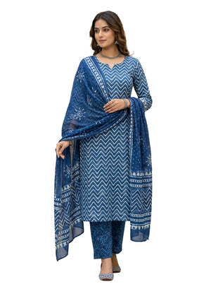 DRAVINAM Trends Hand Block Print Cambric Cotton Unstitched Salwar Suit Set for Women with Pure Chiffon Hand Printed Dupatta