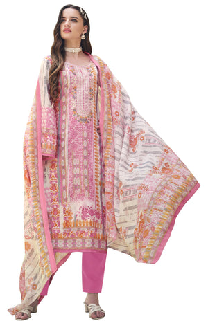DRAVINAM Trends Women's Cotton Printed Thread Embroidery Work Unstitched Salwar Suit Dress Material With Dupatta (Grey, Unstitched Suit)