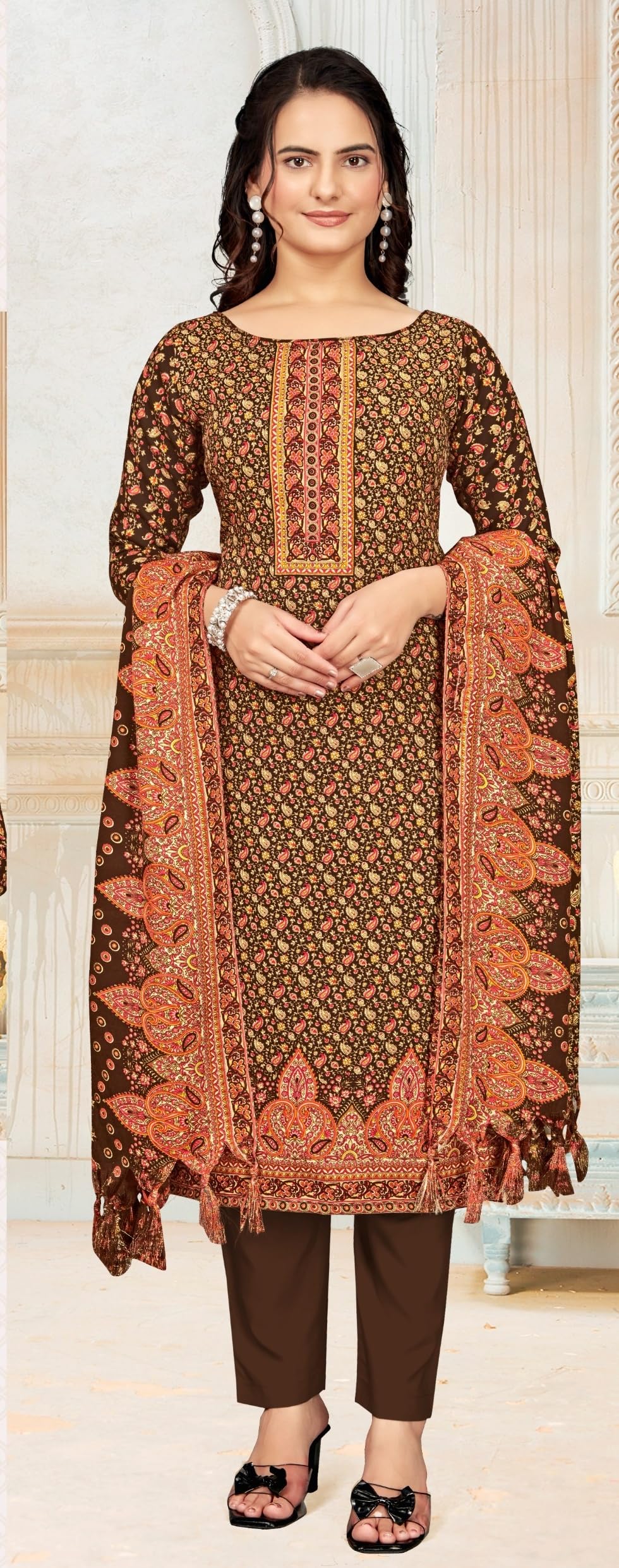 DRAVINAM Trends Women's Unstitched Winter Wear Kaani Digital Printed Heavy Woolen Pashmina Salwar Suit Dress Material with Printed Shawl Dupatta