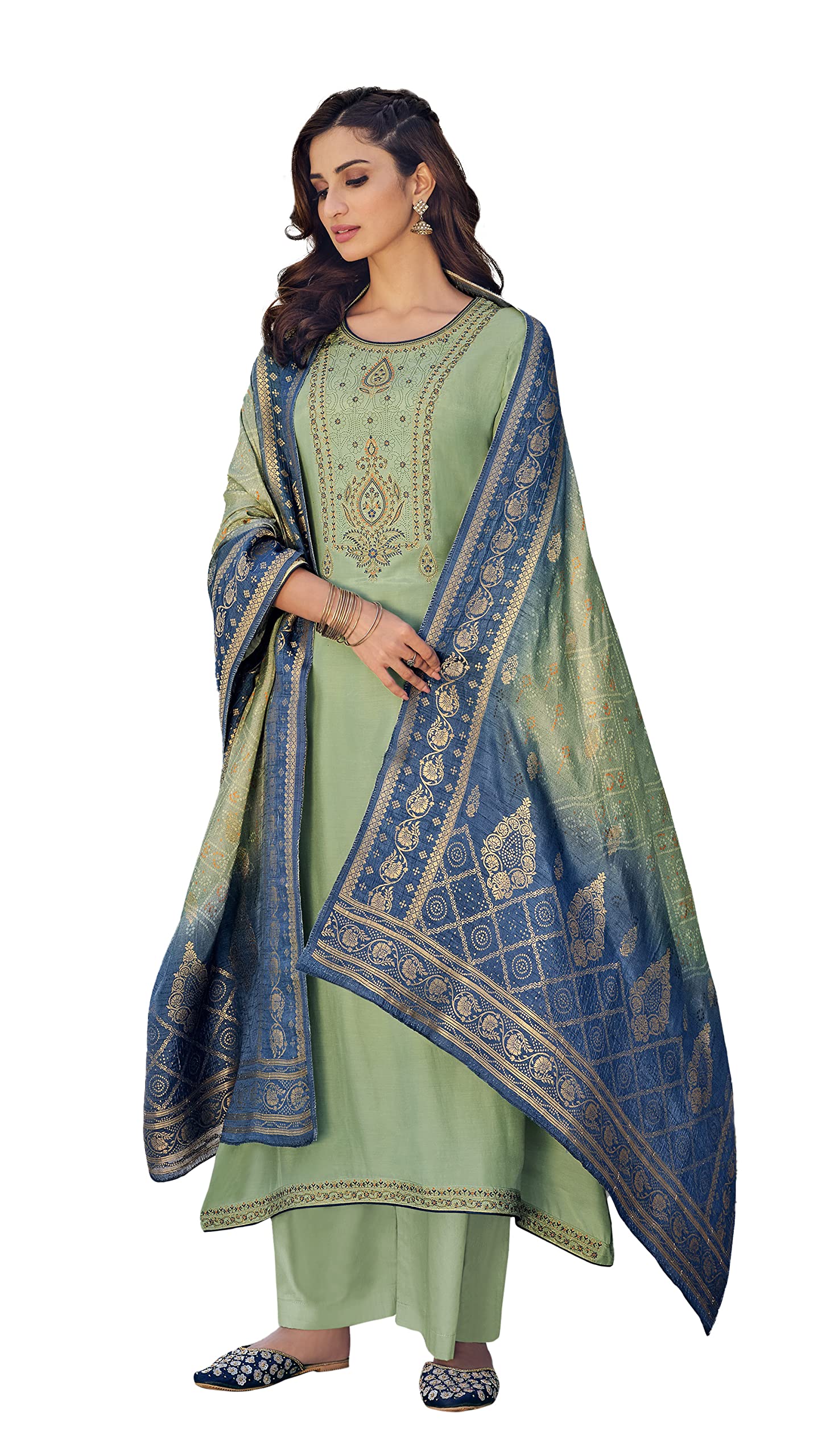 DRAVINAM Trends Women's Pure Muslin Embroidered Pakistani salwar suit dress material with Pure Viscose Dola Jacquard digital prints dupatta bridal collection (grey)
