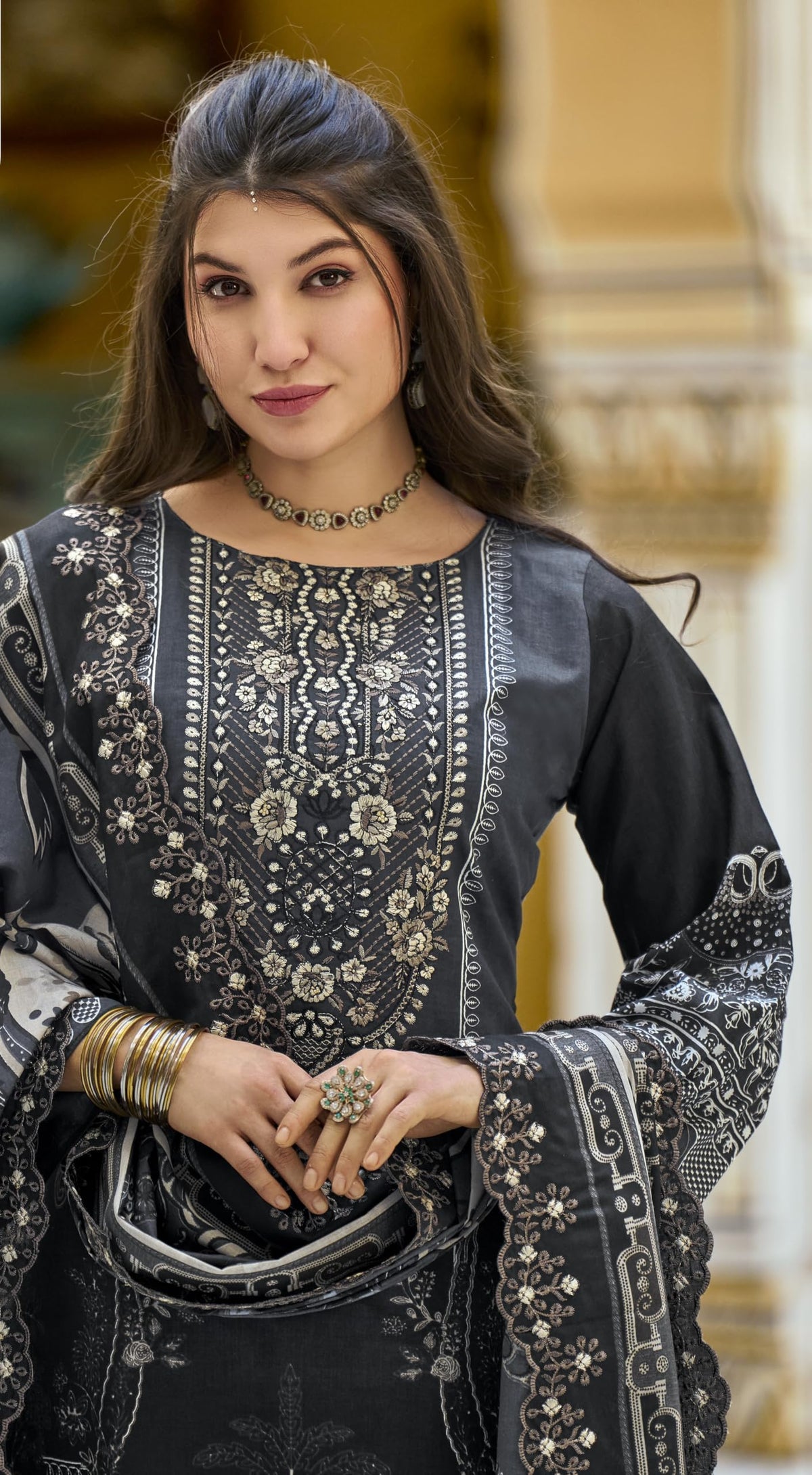 DRAVINAM Trends Women's Unstitched Pakistani Digital Print Embroidered Pure Cotton Salwar Suit Dress Materials with Cotton Embroidered Cutwork Dupatta