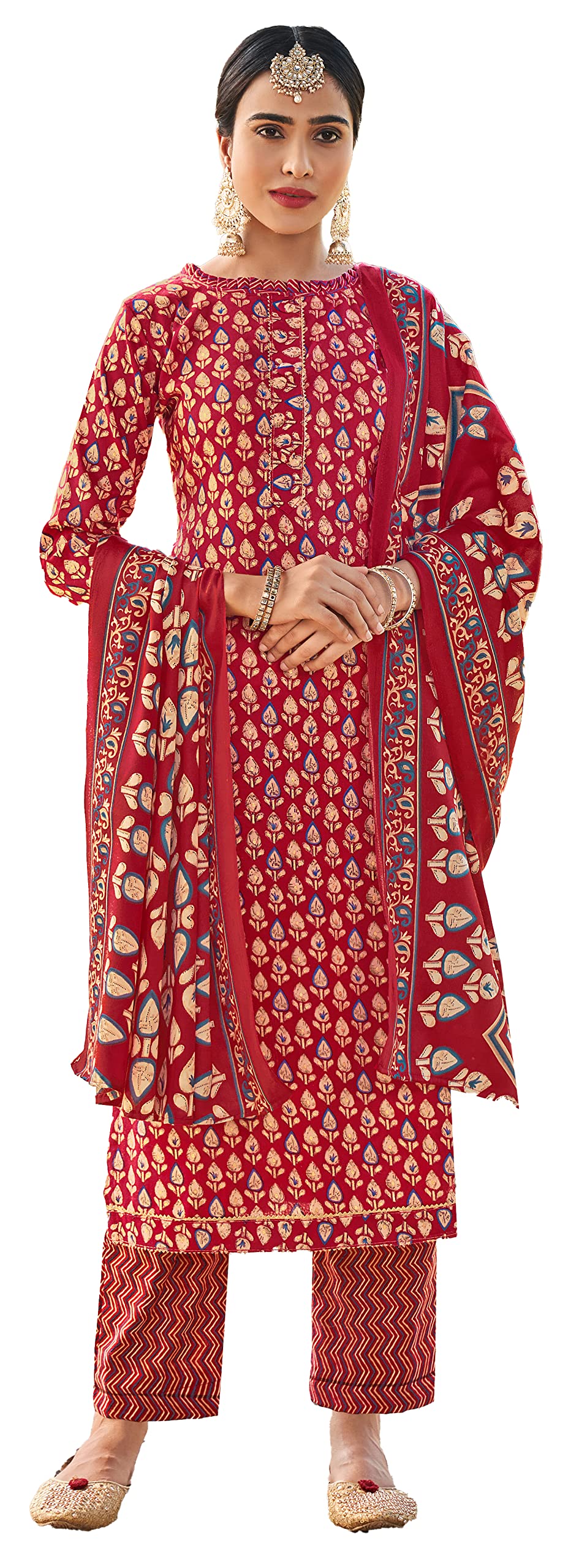 DRAVINAM Trends Women's Unstitched Kashmiri Print Woollen Pashmina Salwar Suit Dress Material with Pashmina Printed Shawl Dupatta (Free Size) (Brown)