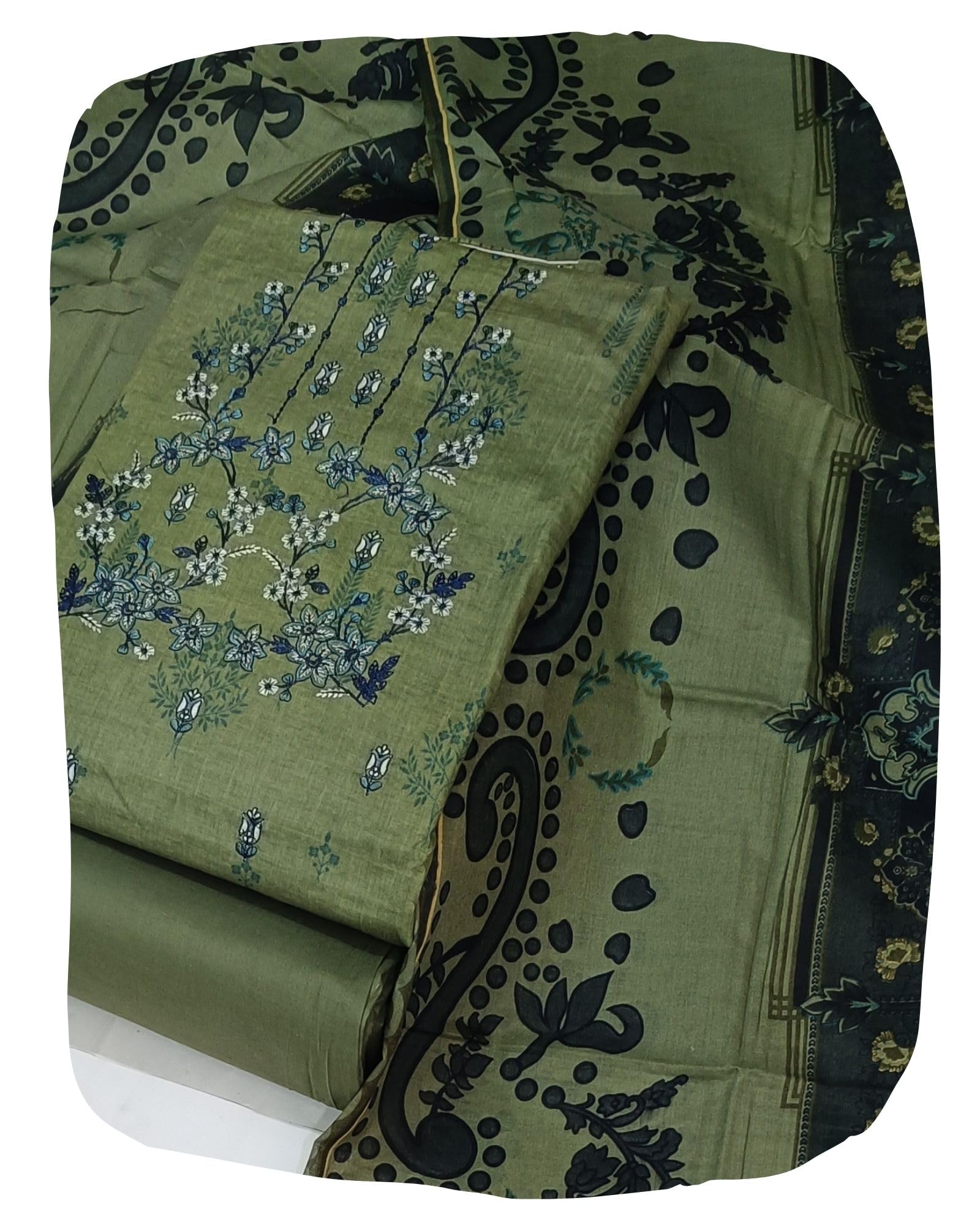 DRAVINAM Trends Women's Pure Cotton Unstitched Salwar Suit Dress Material Set | Pakistani Prints with Embroidery I Mulmul Dupatta