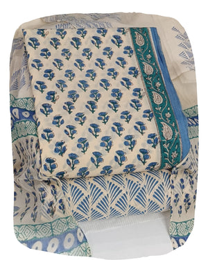 DRAVINAM Trends Hand Block Print Cambric Cotton Unstitched Salwar Suit Set for Women with Pure Chiffon Hand Printed Dupatta