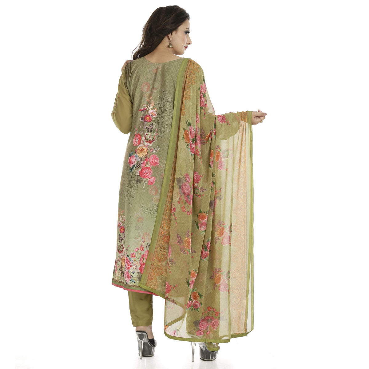 DRAVINAM Trends Women's Embroidered Pure Crepe Floral Printed Salwar Suit Dress Material with Printed Georgette Dupatta (Unstitched)