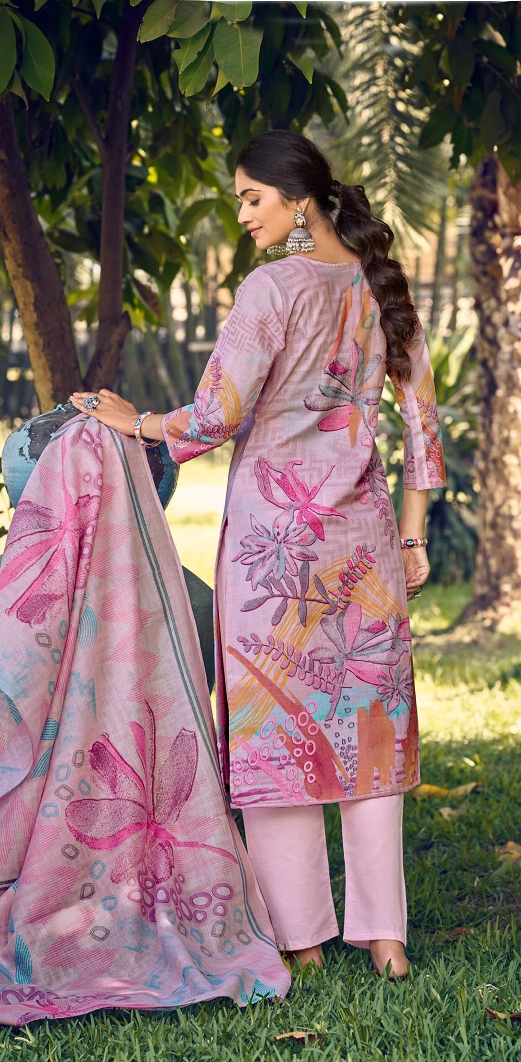 DRAVINAM Trends Women's Unstitched Salwar Suit Dress Material - Cotton Digital Printed Organza Embroidered Kameez II Unstitch Bottoms II Cotton Dupatta
