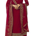 DRAVINAM Trends Women's Heavy Embroidered Pure Georgette Sharara Salwar Suit Dress Material with Heavy Embroidered Pure Georgette Dupatta (Free size_Maroonish red)
