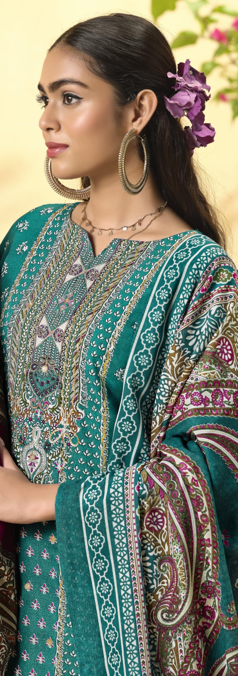 DRAVINAM Trends Women's Unstitched Salwar Suit Dress Material - Cotton Digital Printed Organza Embroidered Kameez II Unstitch Bottoms II Cotton Dupatta
