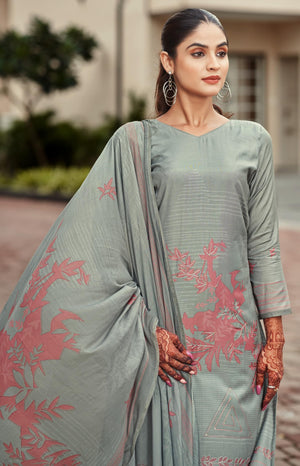 DRAVINAM Trends Unstitch Premium Viscose Bemberg Maslin Suit Dress Material II Pure Maslin Top Fabric with Aari work & Swaroski Detailing I Viscose Rayon Bottom I Digital Printed Maslin Dupatta