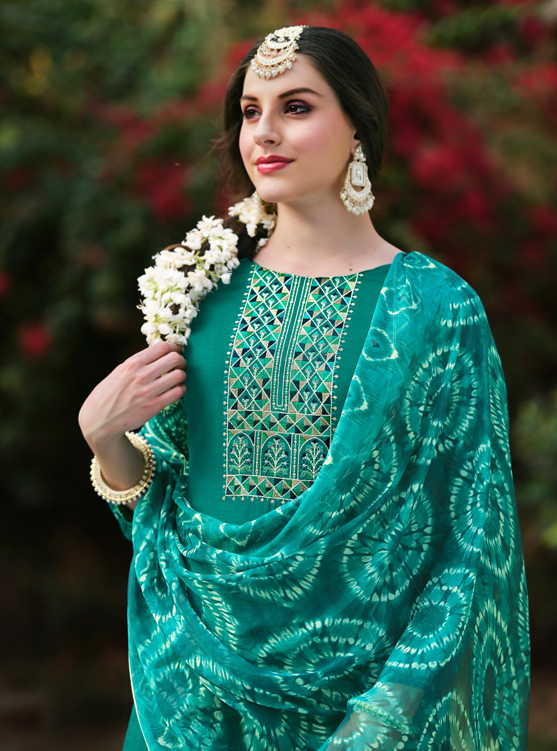 DRAVINAM Trends Women's Unstitched Salwar Suit Dress Material - Cotton Digital Printed Organza Embroidered Kameez II Unstitch Bottoms II Cotton Dupatta