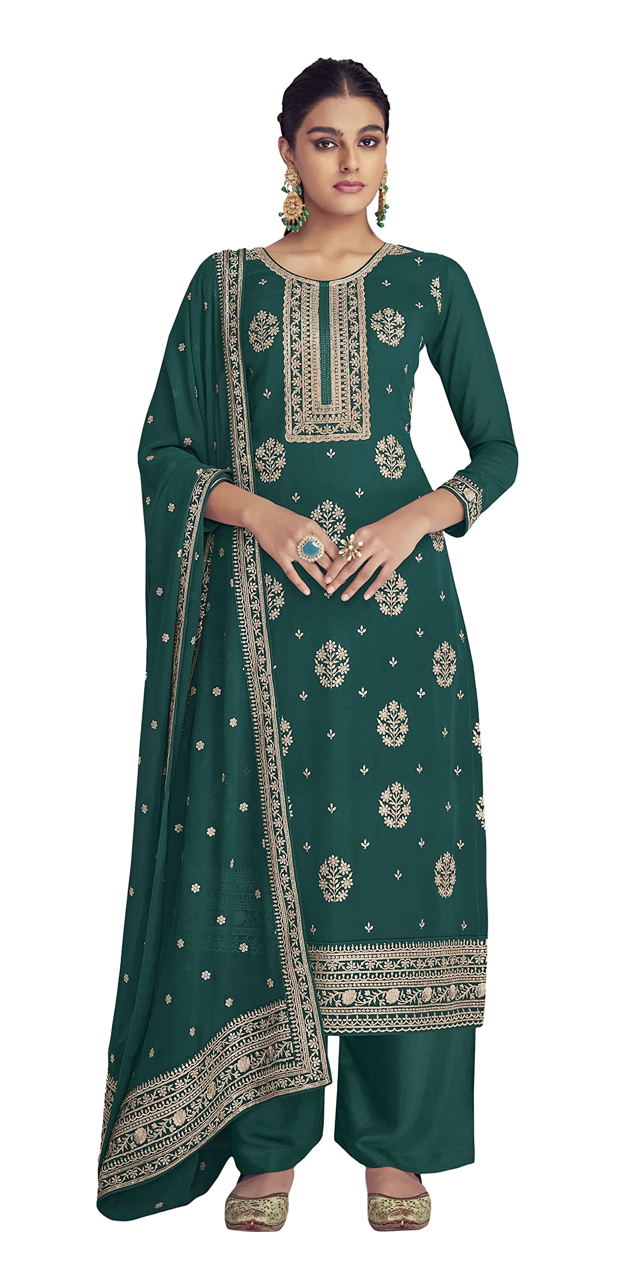 DRAVINAM Trends Women Real Georgette Heavy Zari Embroidered Pure Georgette Unstitched Suit Dress Material with Real Georgette Embroidered Heavy Dupatta (Wine)