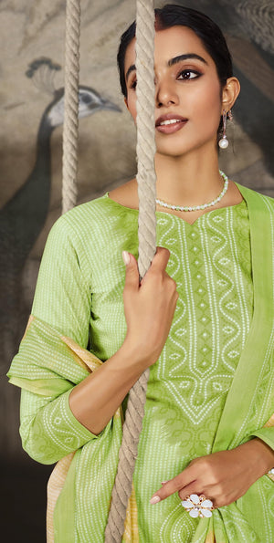 Unstitched Print Cotton Salwar Suit Dress Materials with Dupatta