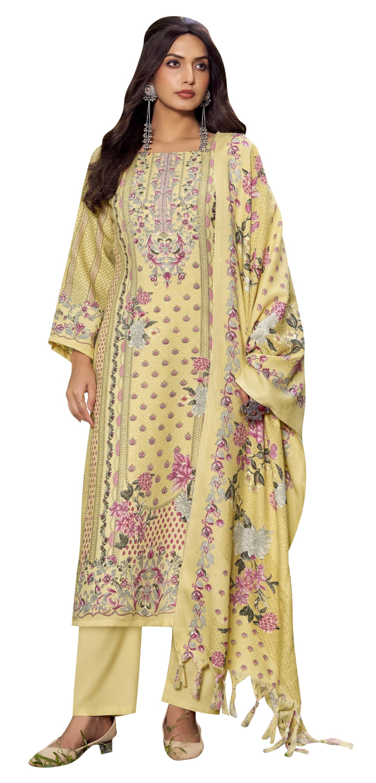 DRAVINAM Trends Women's Winter wear unstitched Printed Woollen Pashmina Salwar Suit Dress Material with Pashmina Printed Shawl Dupatta