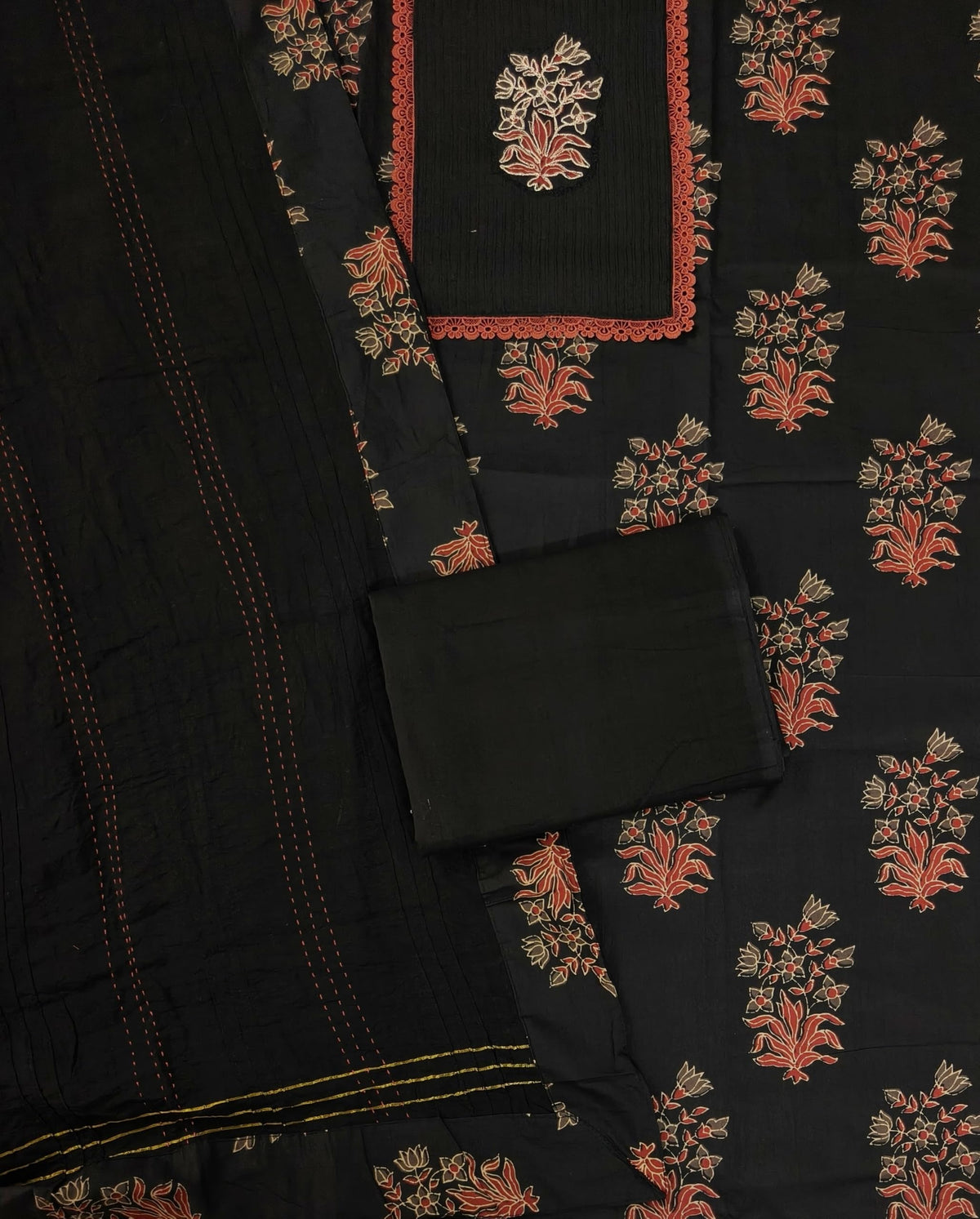 DRAVINAM Trends Women's Cotton Floral Printed Unstitched Suit Set with Embroidered Pin-Tuck Yoke & Soft Silk Dupatta