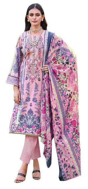 DRAVINAM Trends Unstitched Suit Material Karachi Lawn Cotton Pakistani Digital Printed Embroidered Kameez with Unstitched Bottoms and Cotton Dupatta