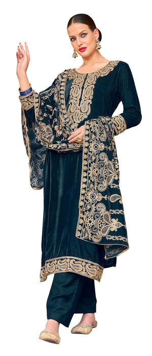 DRAVINAM Trends Women's Unstitched Premium Velvet Embroidered Salwar suit Dress Material with Velvet Heavy Embroidered Dupatta
