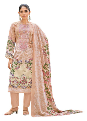 DRAVINAM Trends Unstitched Pure Lawn Cotton Pakistani Embroidered Suit Dress Material with Unstitched Bottoms and Cotton Dupatta