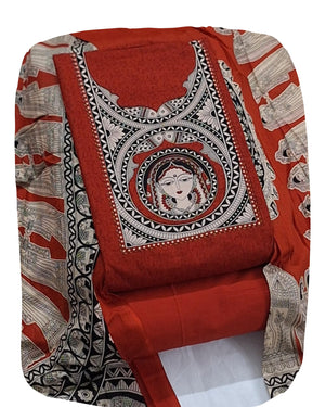 DRAVINAM Trends Women's Handblock Dabu Print Pure Cotton Unstitched Salwar Suit Dress Material with Peacock Motif & Mulmul Dupatta