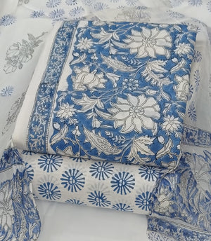 DRAVINAM Trends Hand Block Print Pure Cambric Cotton Unstitched Suit Material with Chiffon Hand Printed Dupatta