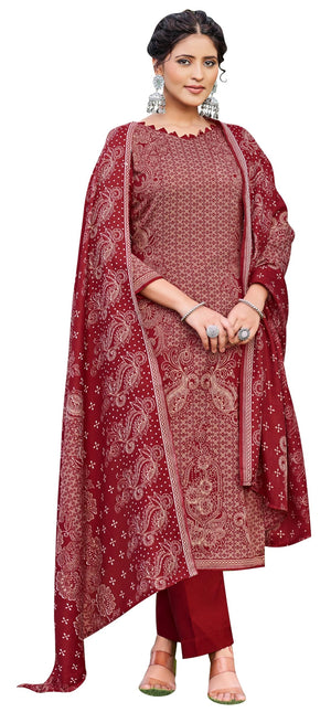 DRAVINAM Trends Women's Printed Spun Pashmina Unstitch Salwar Suit Dress Material with Printed Twill Pashmina Warm Shawl Dupatta