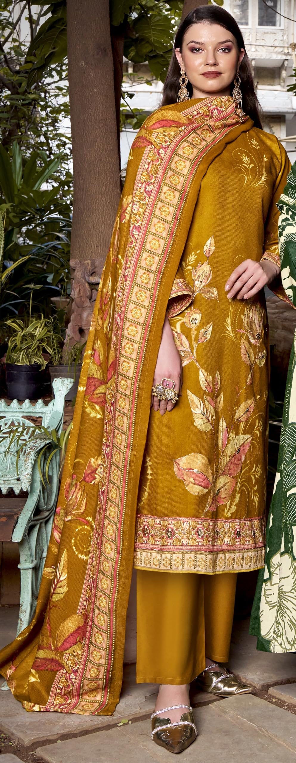DRAVINAM Trends Women's winter wear unstitched hand work Woollen Pashmina Suit Dress Material with Pashmina Printed Shawl Dupatta