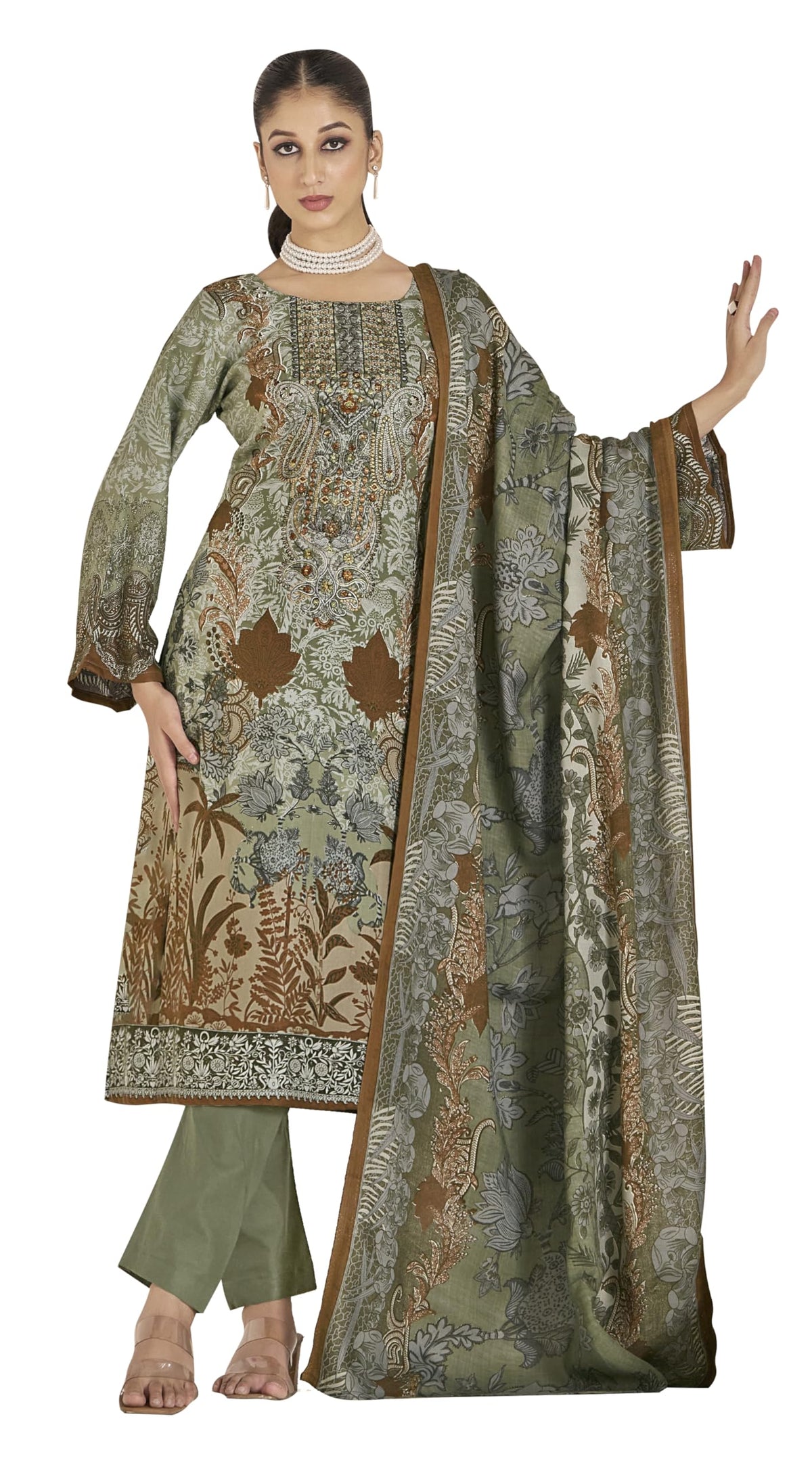 DRAVINAM Trends Pure Viscose Pashmina Unstitched Winter wear Three Piece Dress Material Set with Heavy Embroidery Work – Top, Shawl Dupatta and Bottom