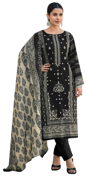 DRAVINAM Trends Women's Unstitched Pakistani Digital Print Embroidered Pure Cotton Salwar Suit Dress Materials with Cotton Digital Embroidered Cutwork Dupatta