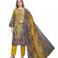 DRAVINAM Trends Women's Unstitched Premium Cotton Suit Material - Soft Digital Printed Embroidered Kameez II Matching Bottoms II Malmal Printed Dupatta