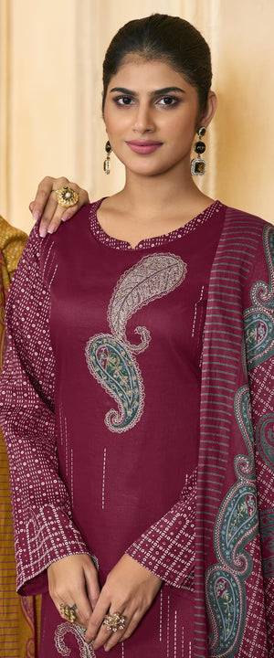 DRAVINAM Trends Women's Unstitched Salwar Suit Dress Material Pure Jam Silk Discharge Print Embroidered Hand Work Kameez Plain Unstitched Bottoms and Pure Lawn Digital Foil Print Dupatta
