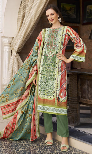 DRAVINAM Trends Unstitched Pakistani Embroidered Pure Cotton Salwar Suit Dress Materials with Cotton Dupatta