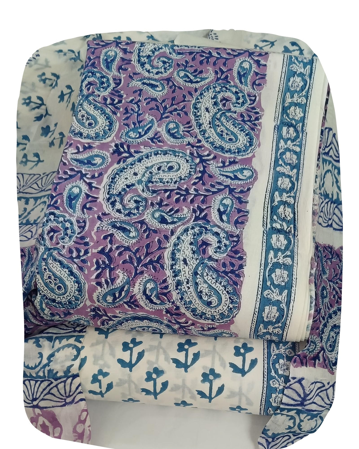 DRAVINAM Trends Hand Block Print Sanganeri Cambric Unstitched Cotton Suit Dress Material for Women with Mulmul Cotton Hand Printed Dupatta