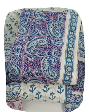 DRAVINAM Trends Hand Block Print Sanganeri Cambric Unstitched Cotton Suit Dress Material for Women with Mulmul Cotton Hand Printed Dupatta