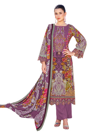 DRAVINAM Trends Women's Unstitched Salwar Suit Dress Material - Pure Cambric Cotton Pakistani Print Embroidered Kameez II Pure Cotton Bottoms II Pure Cotton Dupatta